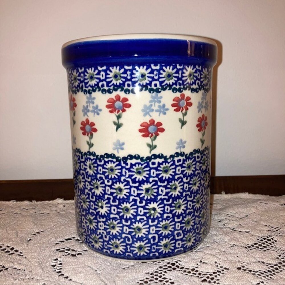 Polish Pottery Manufaktura Boleslawcu Poppy Design 7" Utensil Jar Holder